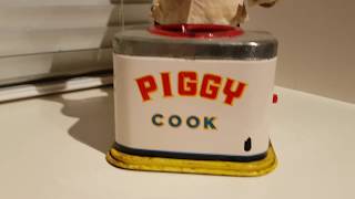 Piggy Cook Battery Op. Vintage Yonesawa Tin Toy Made In Japan