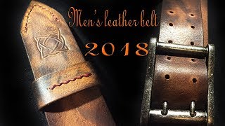 Making men's leather belt. Bull leather, full handmade.