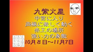 九紫火星　１０月の運勢　中宮に入り　両極に激しく動き易い　帝王の場所とも呼ばれ　強い力の象徴でもある（迷ったら　聞いてみて）九星と手相を背景に　和楽堂　鳳峯　#九紫火星の運勢