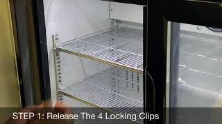 How to remove the clips on shelves to adjust height of SnoMaster Under-counter coolers