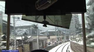 雪の日の江ノ電 前面展望 湘南海岸公園～江ノ島 Enoden front viewing from ShonanKaiganKouen stn