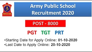 Army Public School Recruitment 2020 – Apply Online for 8000 PGT/ TGT/ PRT Posts