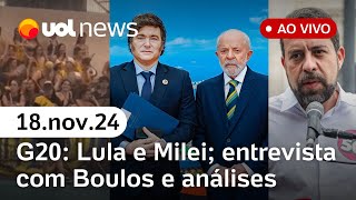 G20: Lula e Milei; Argentina recua e surpreende; racismo de alunos da PUC e mais ao vivo | UOL News