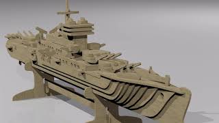Wood Toy Battleship Assembly - 3D Animation