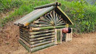 Complete construction of house with wood and bamboo, garden