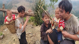 Orphaned boy catches fish to sell, foster father builds new bamboo house to live in