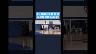JOEL EMBIID TRIES JAMES HARDEN SIGNATURE STEP BACK 3 AT PHILADELPHIA 76ers PRACTICE 😂