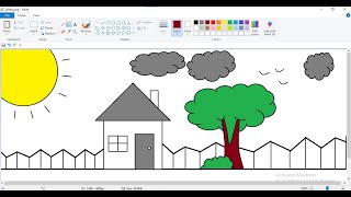 How to draw a kids house in computer using ms paint?  || house drawing.