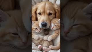 Adorable Nap Time377   Puppies Cuddles Two Tiny Cat! 🐱🐶❤️