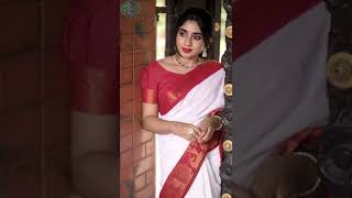 PURE BANARASI COPPER ZARI WEAVING STUNNING WHITE SAREE WITH RED BORDER AND BLOUSE COMES WITH TESSLS