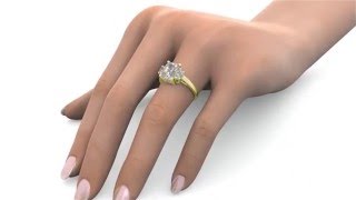 3.50 tcw Radiant Half Moon Round 3 Stone Engagement Ring Solid 14k Yellow Gold on a finger