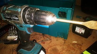 Makita cordless Dhp482 vs timber drilling a big hole test