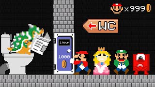 Toilet Prank: Bowser Troll Mario, Luigi, Peach and Numberblocks 1 waiting for the Toilet