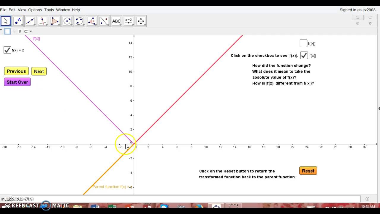 Transformations Of Functions In Geogebra - YouTube