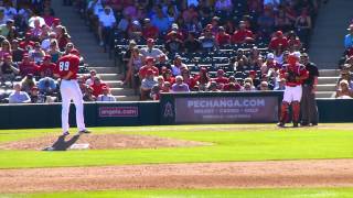 Angels pitching prospect Mark Sappington throws one pitch in spring game