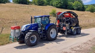 Déchiquetage de bois par la Cuma Des Nobles Pratiques/New Holland t7.270 + broyeur Noremat valormax