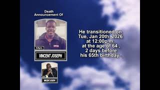Vincent Joseph ~ Short Obituary