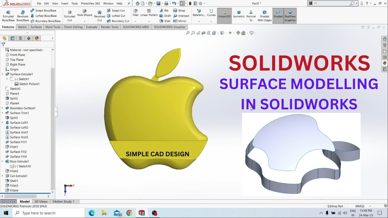 SOLIDWORKS SURFACE MODELING | SOLIDWORKS TUTORIAL - YouTube