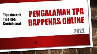 PENGALAMAN TES TPA BAPPENAS ONLINE #tipsandtricks #tpabappenas #contohsoal