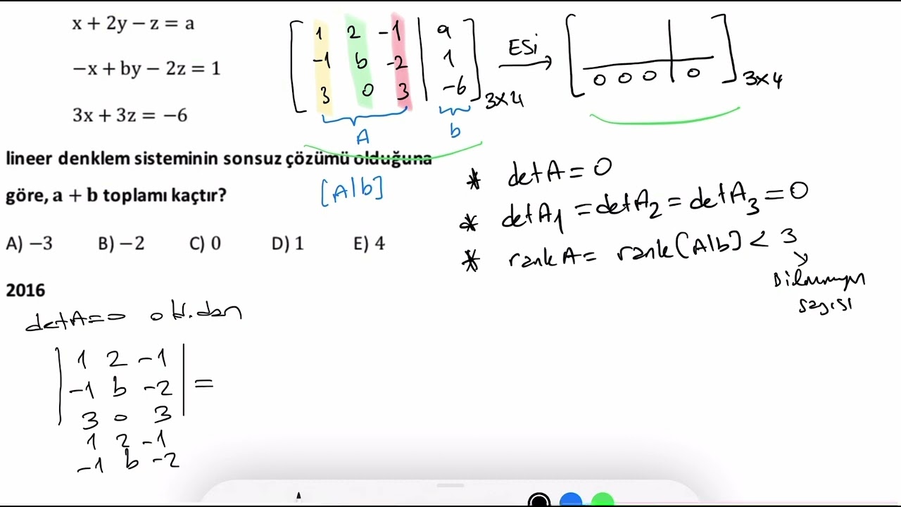 Lineer Cebir: Lineer Denklem Sistemleri Soru Çözümü 2 (2016L Benzer) # ...