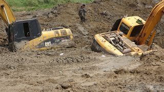 អេស្កាវ៉ាទ័រជាប់ផុងជ្រៅ Incredible Rescue Skills Operator Excavator Long Arm Stuck In Mud