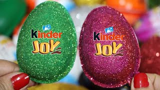 NEW! Green Colored Glitter Kinder Joy opening ASMR | A lot of Kinder Surprise egg toys #Shorts