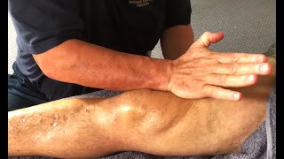 Front of leg massage using Ayurvedic oil. Raynor Naturopathic massage using Mahanarayan oil.