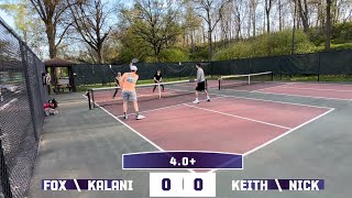 4.0+ pickleball match, Fox and Kalani vs Keith and Nick.