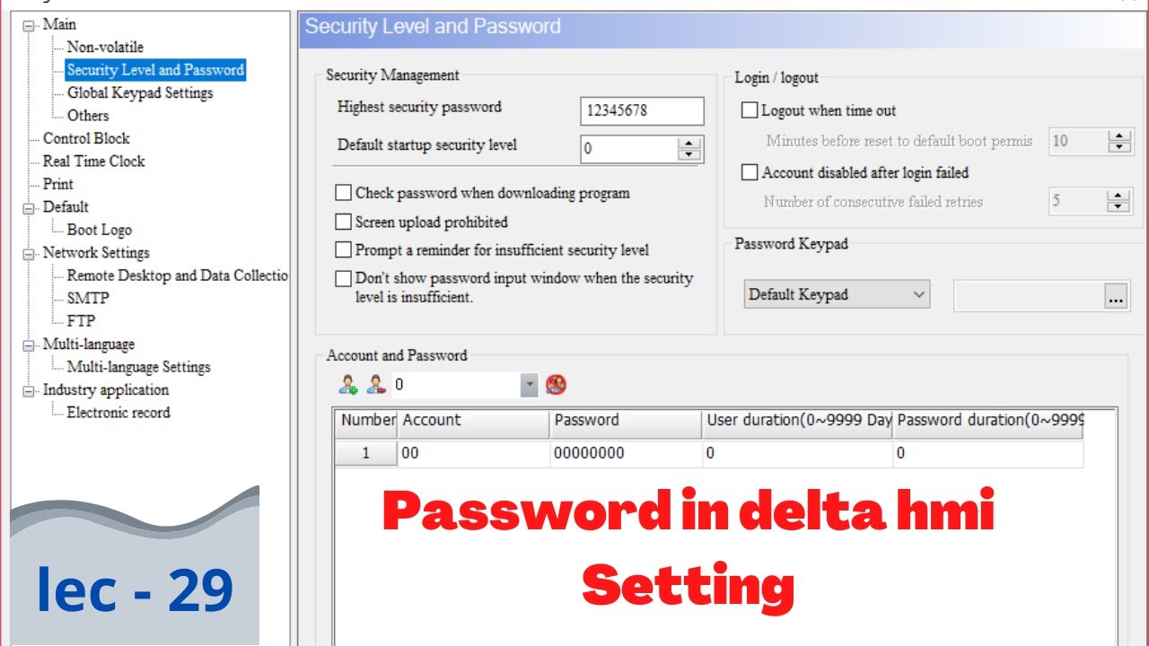 How To Set Password In Delta Hmi | Password Setting In Delta HMI ...