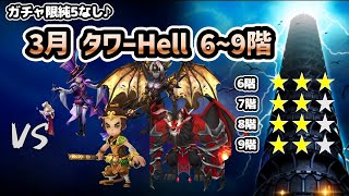 【試練のタワー】3月のタワーヘル（Hell）6階、7階、8階、9階！ガチャ限純5なしで目指せ星20☆【サマナーズウォー】