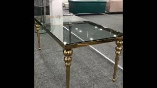 Dining table and chairs, stainless steel furniture with PVD electroplating in Golden color.