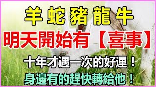 特別提醒： 明天開始有（喜事）的五大生肖，十年才遇一次的好運，身邊有的趕快轉給他