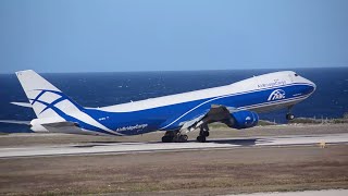 *RARE!* 747-8F AirBridgeCargo heavy takeoff Curacao