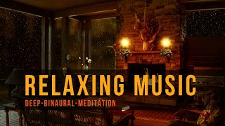 Cozy fireplace, rain, sleepy music, deep, binaural, meditation