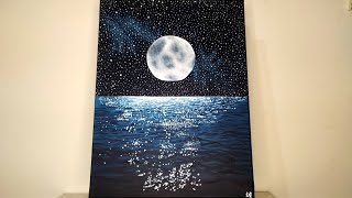 Pintura acrílica de cielo nocturno a la luz de la luna | Paso a paso 🎨🖌️