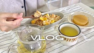 Vlog.10/養生の一餐：菇菇鮭魚炊飯＋清燉蘿蔔/手作橘子醬🍊/三色吐司好吃🍞/曬太陽看櫻花🌸🌞