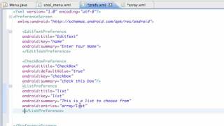 Android Application Development Tutorial 55 Setting up a String array resource YouTube