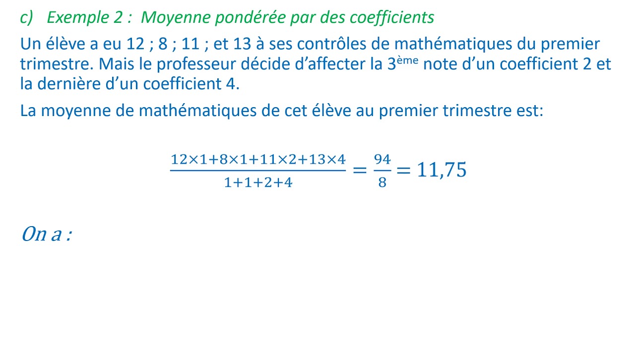 3e Chapitre 9 Statistiques 2 Moyenne D’une Série Statistique - YouTube