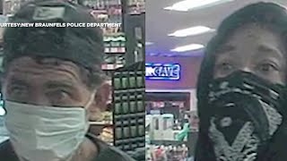 The New Braunfels Police Department is searching for two men caught on camera robbing a Circle K