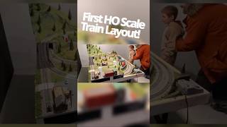 Kid Reacts to First HO Train Layout Build  #modeltrain #modelrailway #hoscale #modeltrainlayout