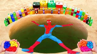 Experiment : How to make Rainbow SPIDERMAN Jumps/Falls from Coca Cola vs Mentos in Underground Hole