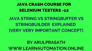 Java Crash course | 12 | String vs StringBuffer vs StringBuilder | Tamil | Java for Automation