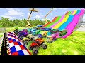 HT Gameplay Crash # 334 | Monster Truck & Big & Small Cars vs Trap Colors High Speed vs Speed Bumps