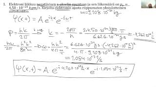 Moderni fysiikka - kvanttimekaniikka teht.1 - elektronin aaltofunktio