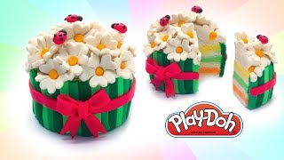 How to make Flower Cake. Play Doh Cake. DIY Dolls Food