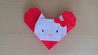 折り紙 キティちゃん ハート 簡単な折り方（niceno1）Origami Hello Kitty Heart