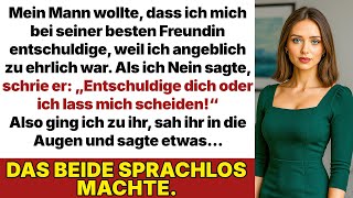 Mein Mann zwang mich, mich bei seiner reichen Freundin zu entschuldigen. Aber was ich sagte…