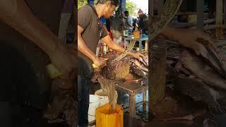 Loooong tail ! giant red diamond fish cuttinag skill; steamed fish fillet