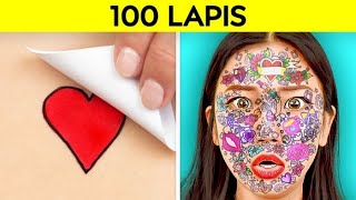 TANTANGAN 100 LAPIS! Makeup, Hairspray, Lakban, Tato 100+ Lapis Terbaik oleh 123 GO! CHALLENGE
