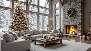 🌲Peaceful Christmas Ambience🌨️Warm Fireplace \u0026 Snowstorm for Relaxation